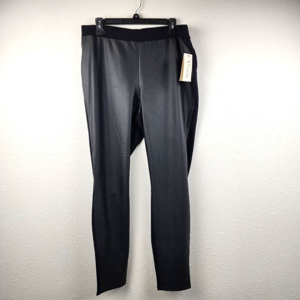 Utopia Hue Women Faux Leather Black Front Panel Stretchy Leggings Size XL